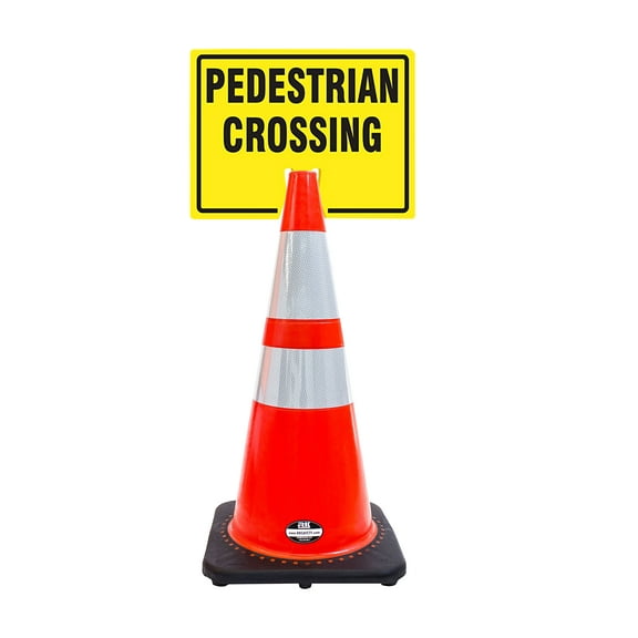 RK-Safety 28" Orange Cone, Black base With Two Reflective Tape, Plus Cone Sign 39 "pedestrian Crossing", (Cone-8 ea + Cone Sign-8 ea)