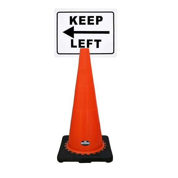 RK-Safety 28" Orange Cone, Black base without Reflective Tape, Plus Cone Sign 12 “Keep Left”, (Cone-4 ea + Cone Sign-4 ea)