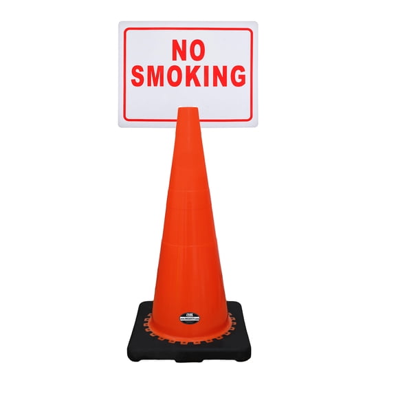 RK-Safety 28" Orange Cone, Black base without Reflective Tape, Plus Cone Sign 19 "No Smoking", (Cone-2 ea + Cone Sign-2 ea)