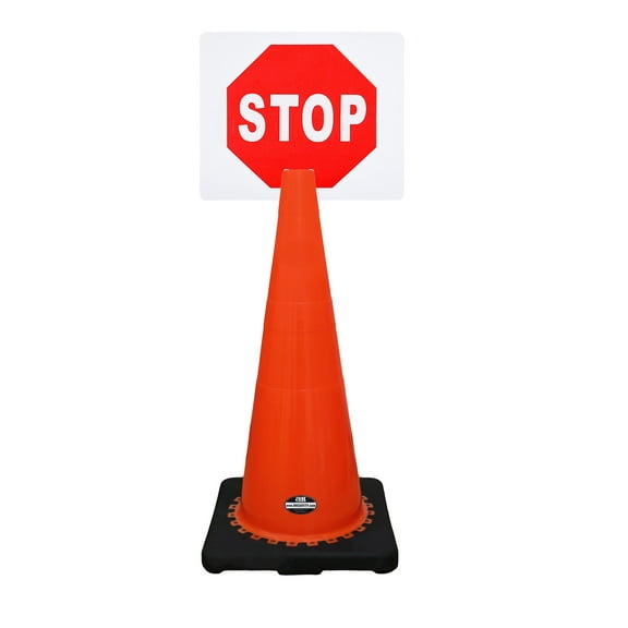 RK-Safety 28" Orange Cone, Black base without Reflective Tape, Plus Cone Sign 20 "STOP", (Cone-4 ea + Cone Sign-4 ea)