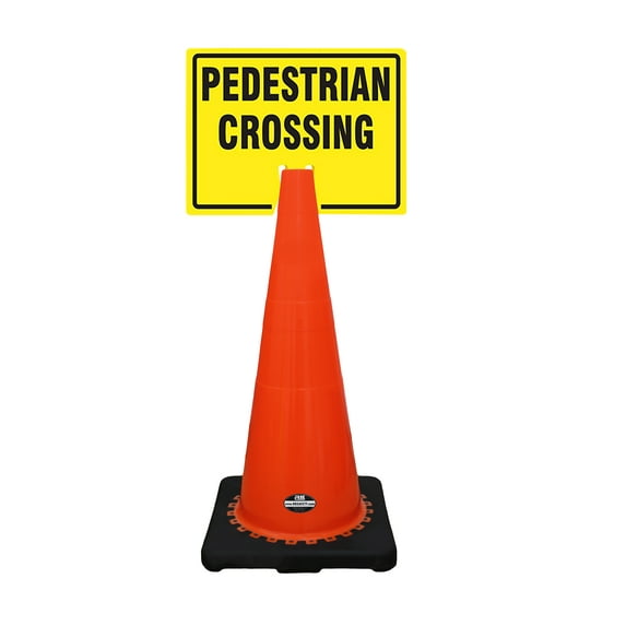RK-Safety 28" Orange Cone, Black base without Reflective Tape, Plus Cone Sign 39 "pedestrian Crossing", (Cone-4 ea + Cone Sign-4 ea)