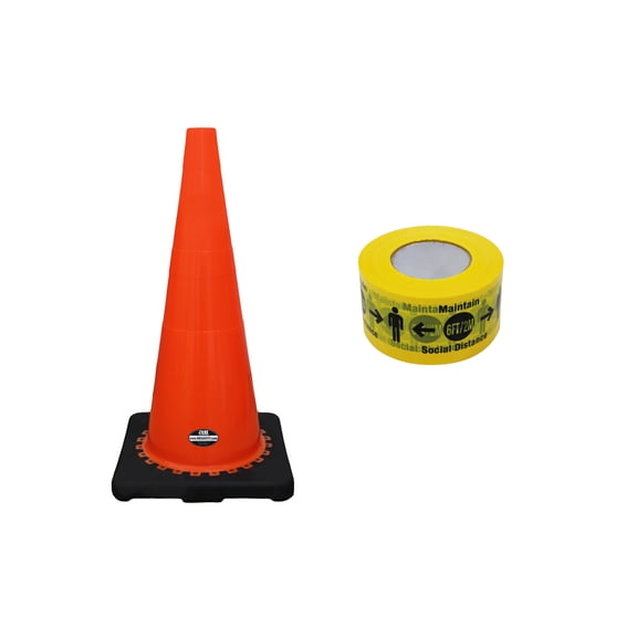 RK-Safety 28" Orange Traffic Safety Cone, Black Base with High-Visibility Pandemic Barricade Tape (2 cone + 1 Roll Tape )