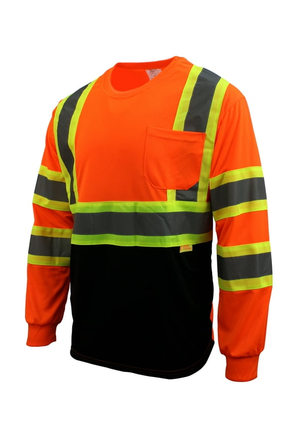 NY BFL-T5711 High-Visibility Class 3 T Shirt with Moisture Wicking Mesh Birdseye and X pattern, Black Bottom (Neon Orange,XL)