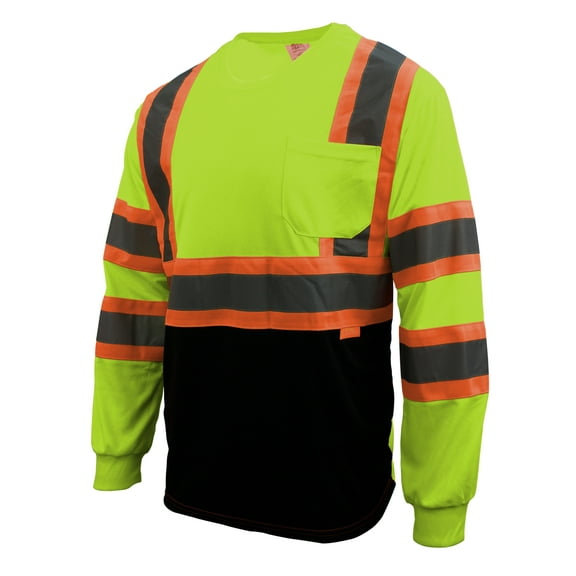 RK Safety NY BFL-T5712 High-Visibility Class 3 T Shirt with Moisture Wicking Mesh Birdseye and X pattern, Black Bottom (Neon Lime, 4XL)