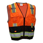RK Safety P5511 Class 2 High Visible Two Tone Reflective Strips Breathable Mesh Vest, Pockets Harness D-Ring Pass Thru, ANSI/ISEA, Construction Motorcycle Traffic Emergency-4XL,Orange