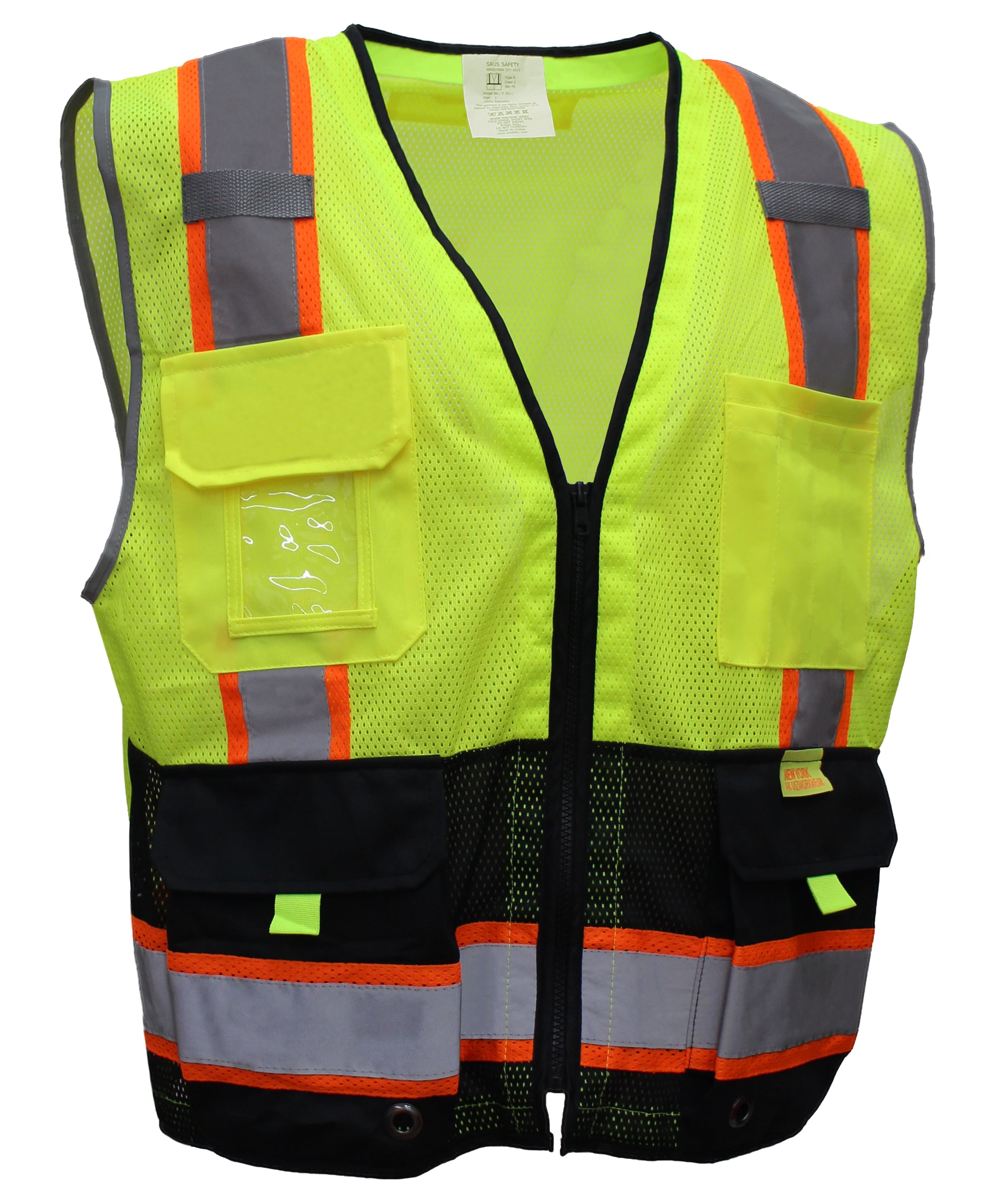 RK Safety P5512 Class 2 High Visible Two Tone Reflective Strips Breathable Mesh Vest, Pockets Harness D-Ring Pass Thru, ANSI/ISEA, Construction Motorcycle Traffic Emergency-Small,Lime