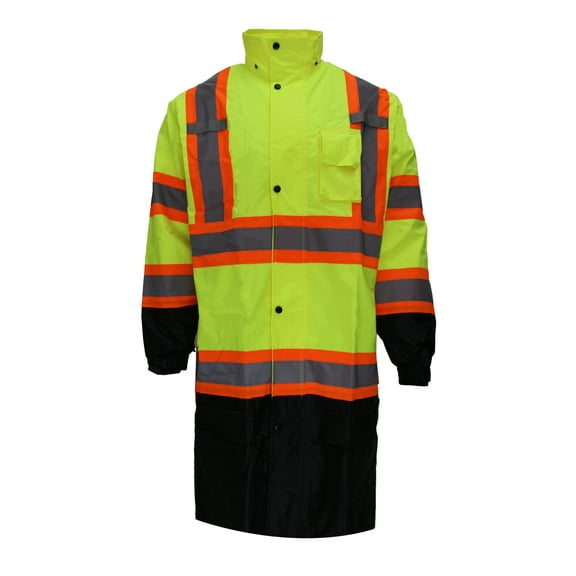 RK Safety RC-CLA3-TLM66 Class 3 Rainwear Reflective Hi-Viz Black Bottom Long Rain Coat with X pattern