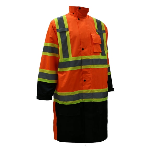 RK Safety RC-CLA3-TOR88 Class 3 Rainwear Reflective Hi-Viz Black Bottom Long Rain Coat (2XL, Orange)…