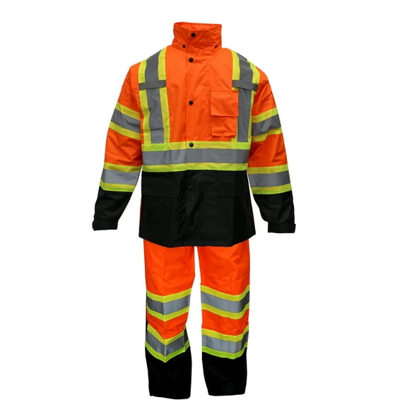 RK Safety RW-CLA3-TOR77 Class 3 Rain suit, Jacket, Pants High Visibility Reflective Black Bottom with X pattern(3XL)
