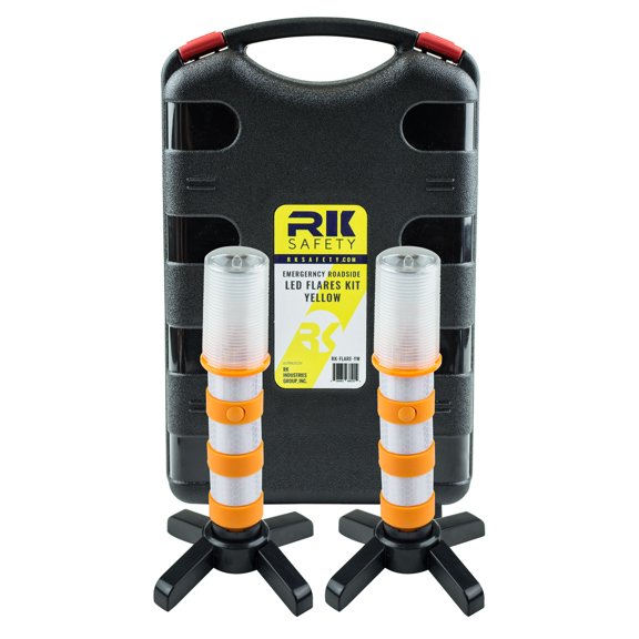 RK Safety Reusable LED Emergency Roadside 2 Beacon Flares Kits - Orange