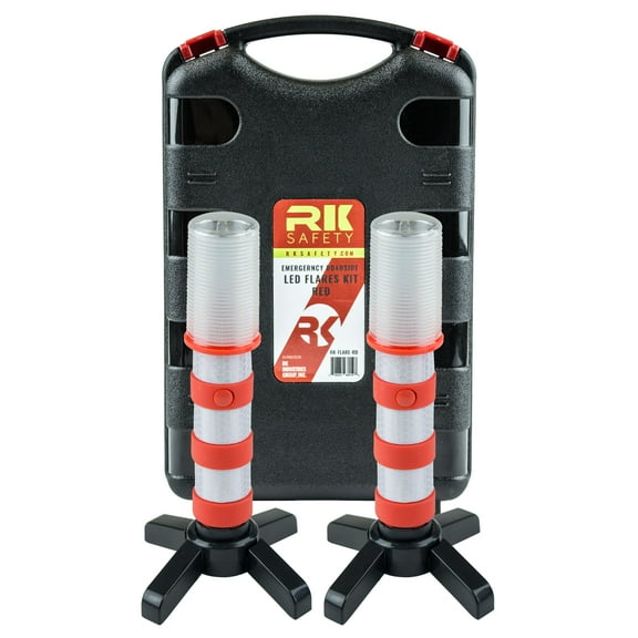 RK Safety Reusable LED Emergency Roadside 2 Beacon Flares Kits - Red