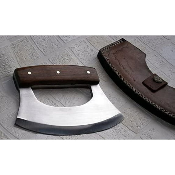 RK-TTC-110 Handmade 440C Stainless Steel Ulu kitchen Knife (Wood Handle)