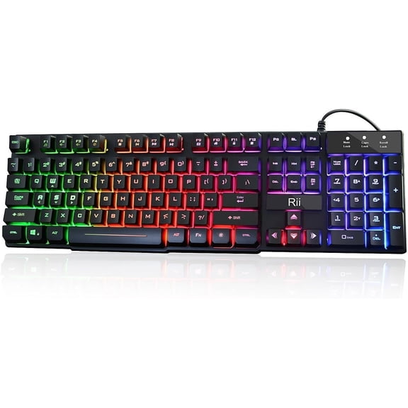 RK100+ Multiple Color Rainbow LED Backlit Large Size USB Wired Mechanical Feeling Multimedia PC Gaming Keyboard,Office Keyboard for Working or Primer Gaming,Office Device