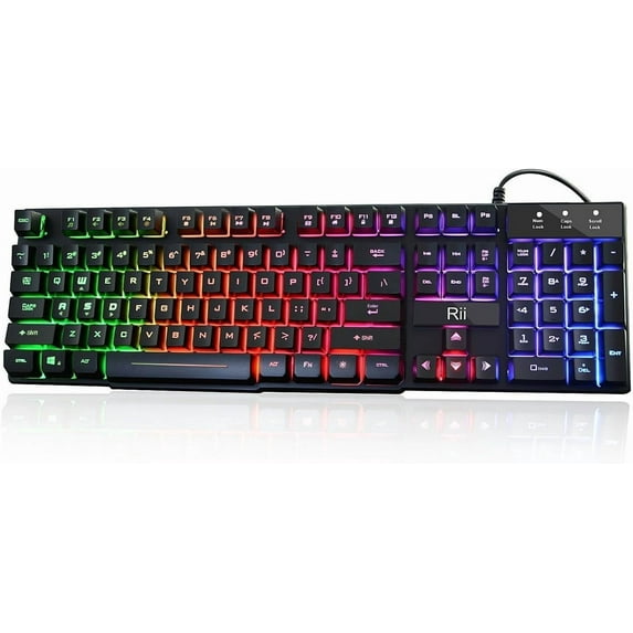 RK100+ Multiple Color Rainbow LED Backlit Large Size USB Wired Mechanical Feeling Multimedia PC Gaming Keyboard,Office Keyboard for Working or Primer Gaming,Office Device