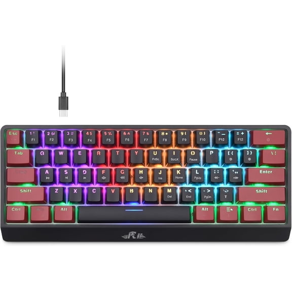 RK806 60% Mechanical Gaming Keyboard,61  Compact Wired Keyboard with RGB Backlight,Clicky Blue ,Anti-ghosting,for Windows Laptop PC (Black&Red)