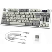 RK86 Pro Mechanical Keyboard, 2.4G Wireless/BT5.0/USB-C Wired Gaming Keyboard 75% Layout TKL 87 Keys with 1.2'' TFT HD Color Display & CNC Knob, 27 RGB Backlit TTC Hot-Swap Linear Switch - Grey
