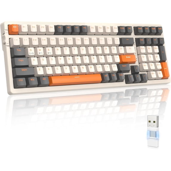 RK96 Mechanical Keyboard, Dual Mode 2.4G/BT5.0 2-in-1 Receiver, 100 Hot Swappable Red Switches Gaming Keyboard with Number Pad for PC Gamers//Windows