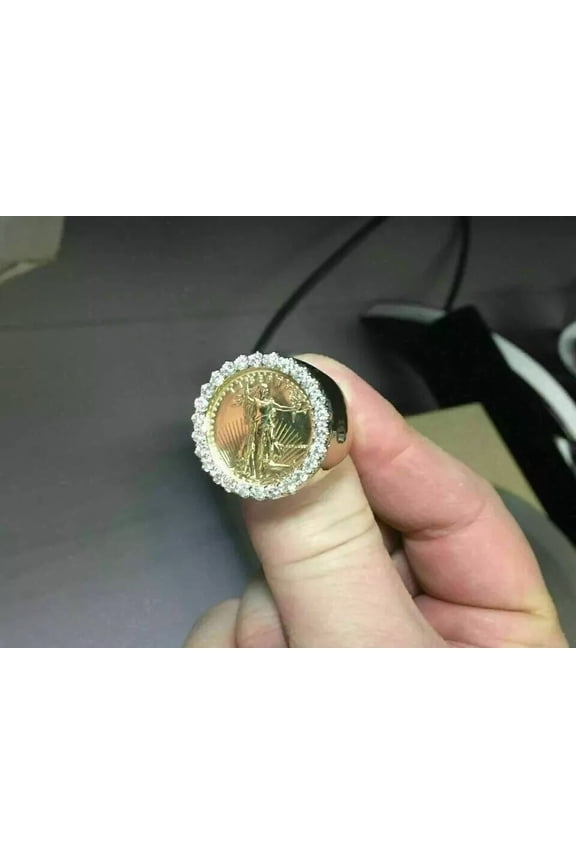 RKC 2Ct Round Lab Created Diamond Lady Liberty Coin Ring in 14k Yellow Gold Plated