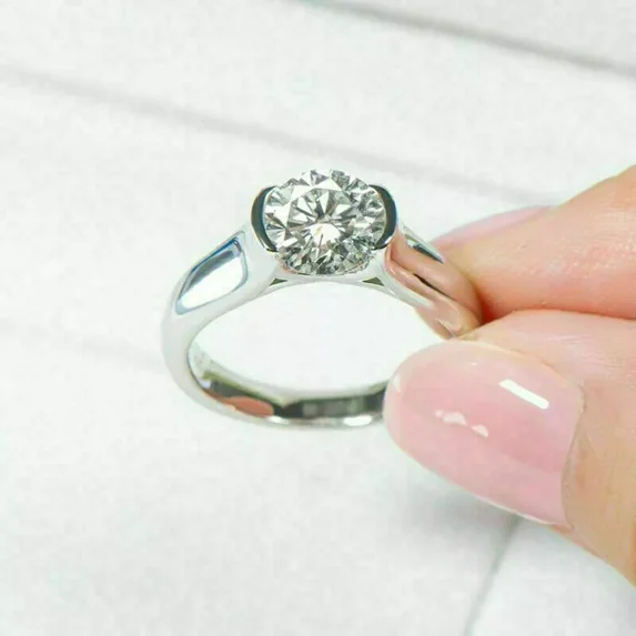 RKC 2Ct Round Moissanite Solitaire Engagement Rings 14k White Gold Plated