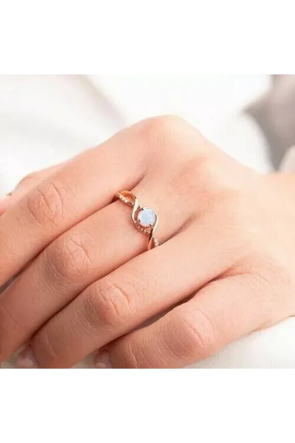 RKC Dainty 1.10 CT Round Fire Opal Lab Created Anniversary Ring 14K Rose Gold Plated