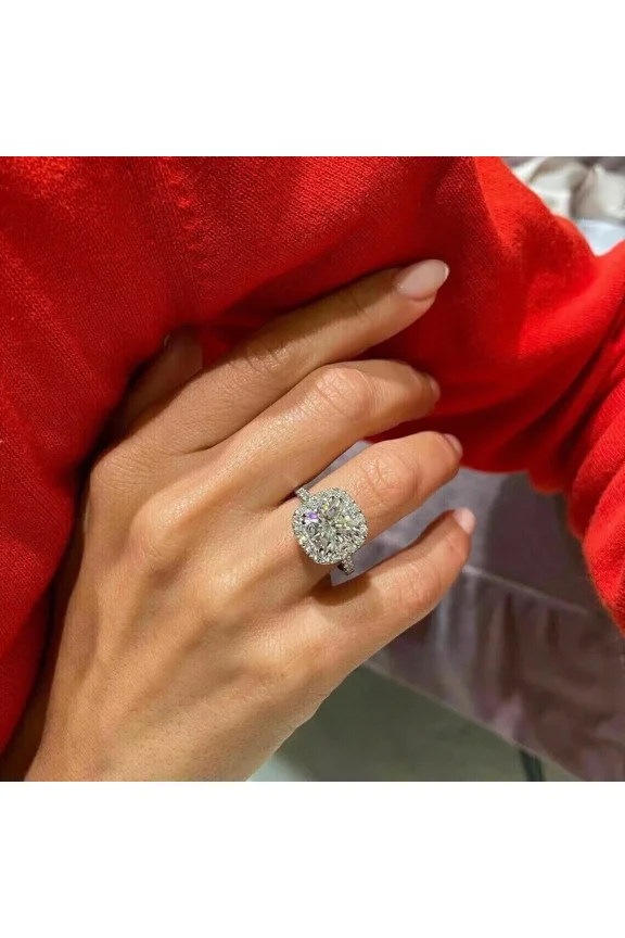 3Ct Cushion Cut VVS1 Lab Created Diamond Halo Engagement 14K White Gold FN Ring