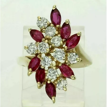 RKC Lab Created Marquise Cut Ruby Cluster Wedding Ring 14K Yellow Gold Plated Ring