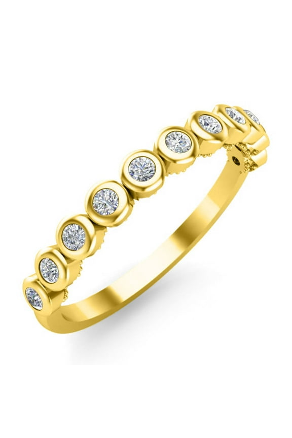 RKC Moissanite Half Eternity Birthday Special Band Women Ring 925 Silver 14K Yellow Gold Plated Wt 1.70 gm Width 1.70 MM