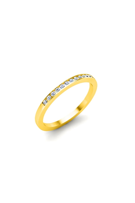 RKC Moissanite Round Cut Matching Stackable Ring 925 Sterling Silver Band 14K Yellow Gold Plated Wt 1.40 gm Width 1.40 MM
