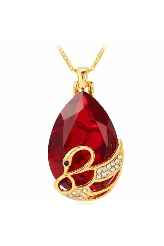 RKC Solitaire Pendant 14k Yellow Gold Plated Lab Created 2.50Ct Pear Cut Blood Ruby