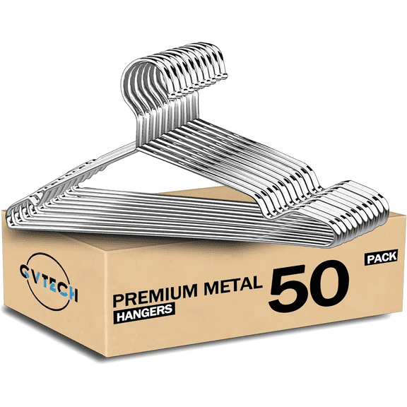 RKINC Metal Stainless Steel Hanger, [50 Pack] Solid Hanger 42 CM Heavy Duty Lightweight Sturdy and Durable for Standard Jacket Pants Space Saving Home Hangers for Adults