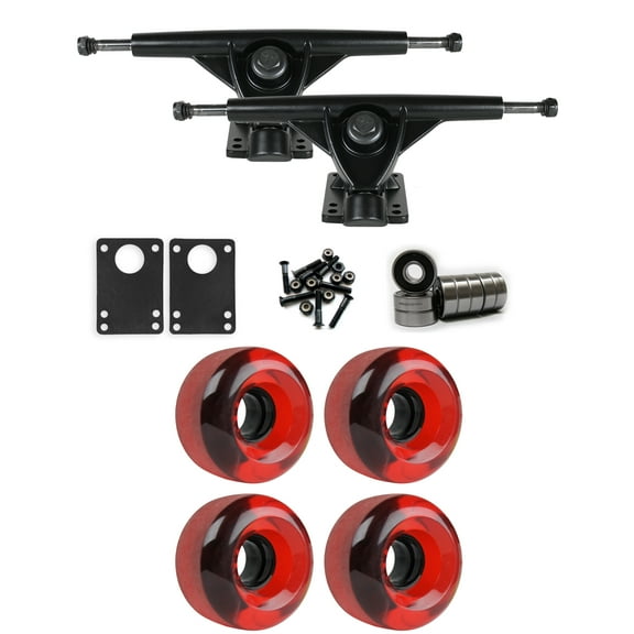 RKP Black Longboard Trucks Wheels Package 62mm x 38mm 83A 186C Red Clear