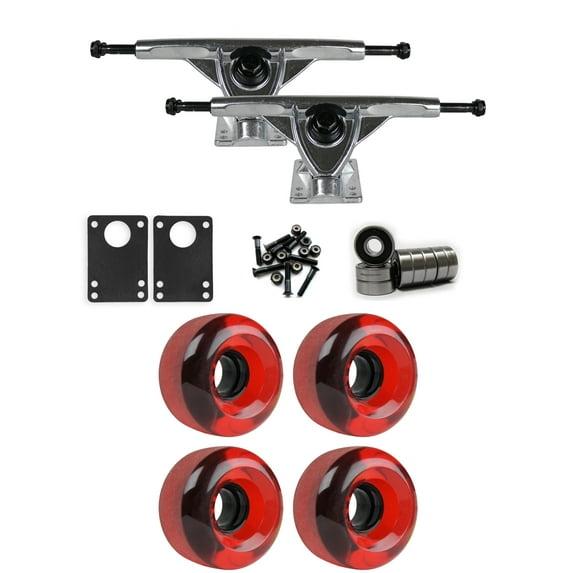 RKP Raw Longboard Trucks Wheels Package 62mm x 38mm 83A 186C Red Clear