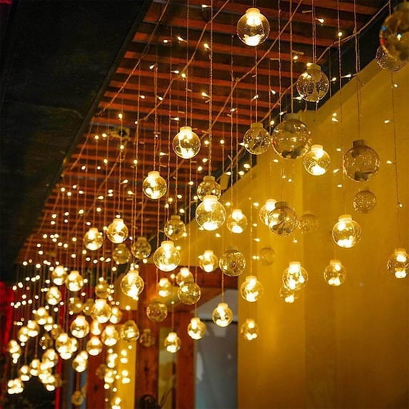 RKSTN 11.5Ft LED Curtain Lights with Wish Balls, Yellow Christmas Decor