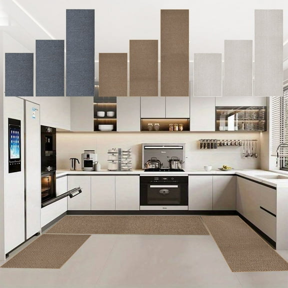 RKSTN 3-Piece Kitchen Rug Set, Cotton with Rubber Bottom, Brown