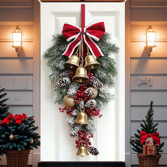 RKSTN 35 X 71 Inch Christmas Door Cover - Christmas Tree Pattern Decoration-Christmas Day Door and Wall Decoration - Festival Party Decoration