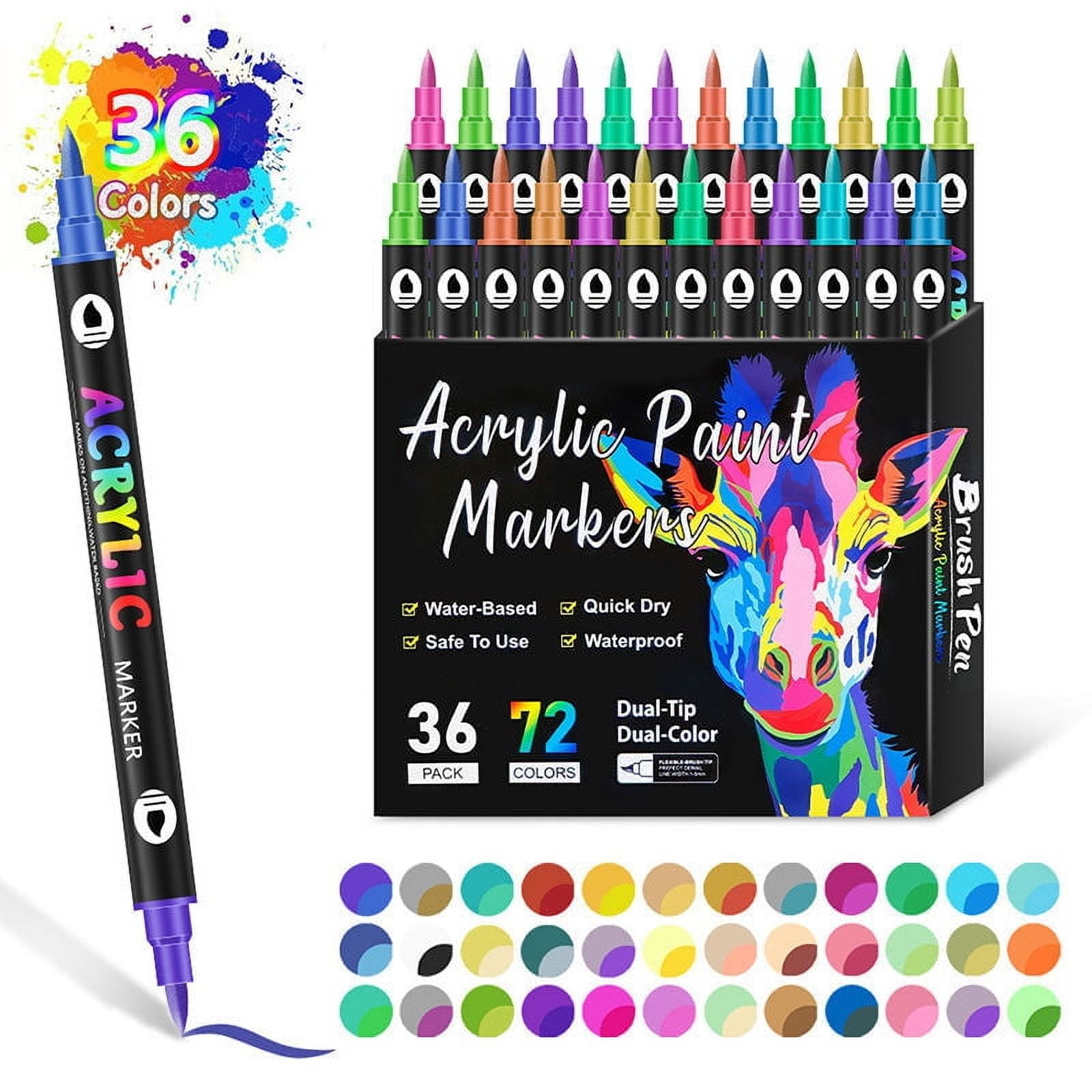 RKSTN 36 Acrylic Paint Markers - Paint Pens for Drawing - for Fabric, Rock, Glass, Wood, DIY - Art & Craft Supplies - Teacher Appreciation Gifts