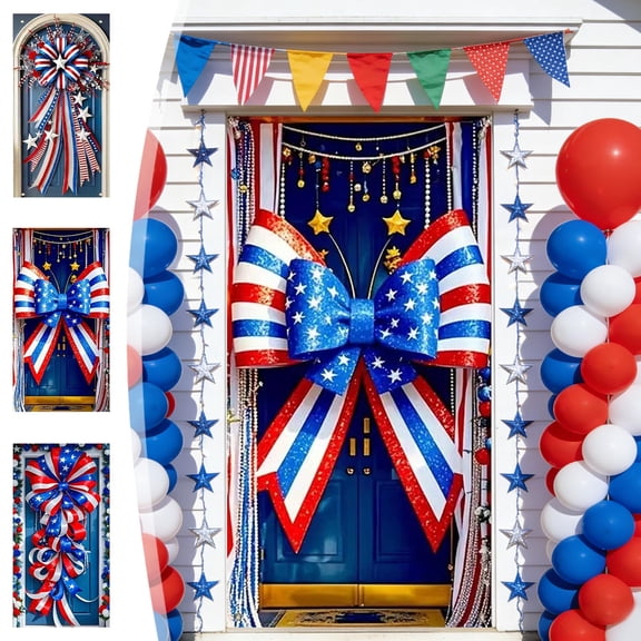 RKSTN 4th of July Door Cover Decorations - Patriotic Theme Independence Day Front Door Hanging Cover for Indoor Outdoor Party Supplies