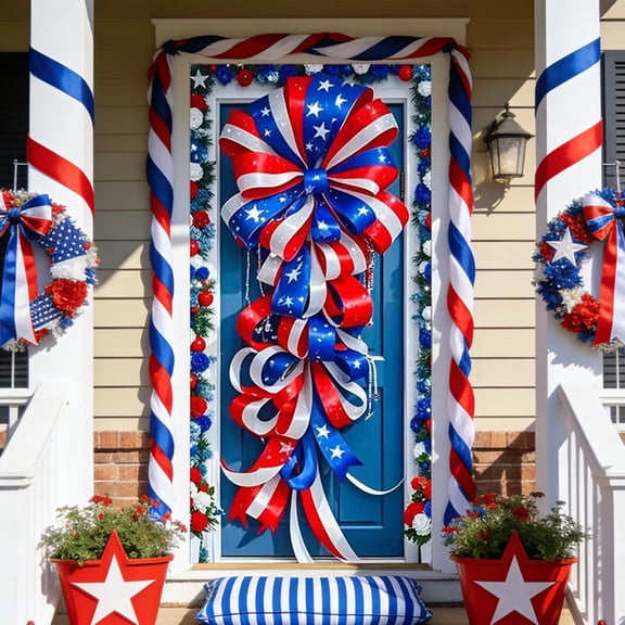 RKSTN 4th of July Door Cover Decorations - Patriotic Theme Independence Day Front Door Hanging Cover for Indoor Outdoor Party Supplies