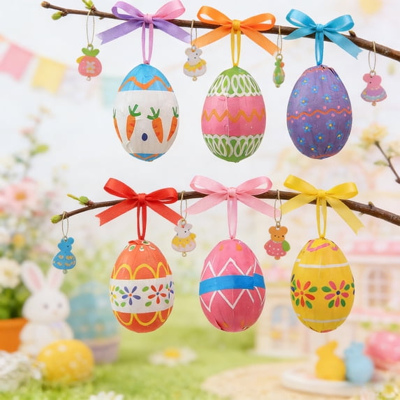 RKSTN 6Pcs Plastic Easter Decorations Eggs Hanging Ornaments Colorful for Easter Tree Basket Decor Party Favors Supplies Home