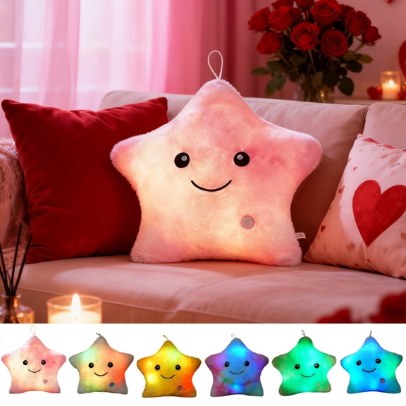 RKSTN 9.5" LED Twinkle Star Soft Plush Throw Pillows Toys Glowing Stuffed Star Light up Pillow Plush for Valentines's Day Brithday Home Decorations(Pink)