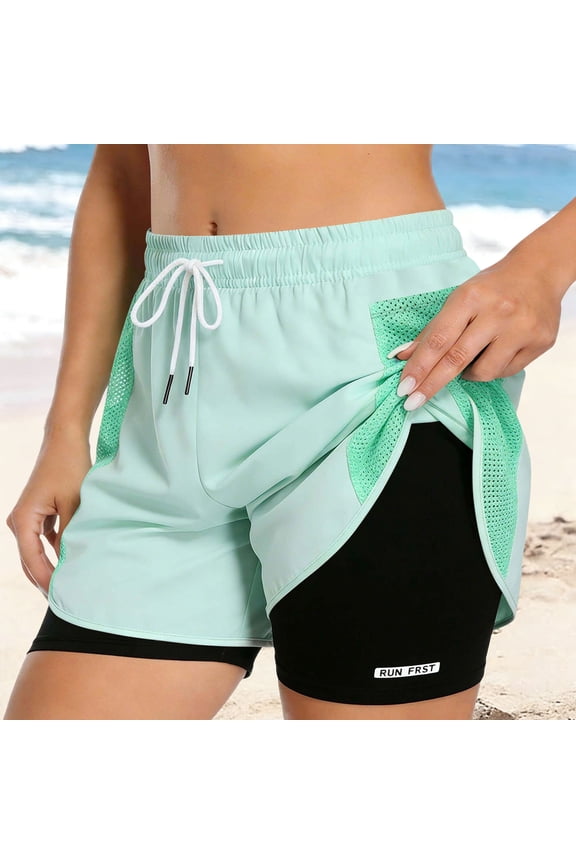 Athletic Shorts for Women Summer Workout Shorts Solid Color Elastic Drawstring Waistband Lightweight Comfy Compression Liner Yoga Sports Shorts with Pockets