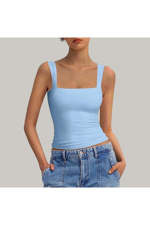 Athletic Tank Tops for Women Sleeveless Yoga Tops for Women Stretch Form Fitting Sports Womens Workout Tops（Light Blue ,S)
