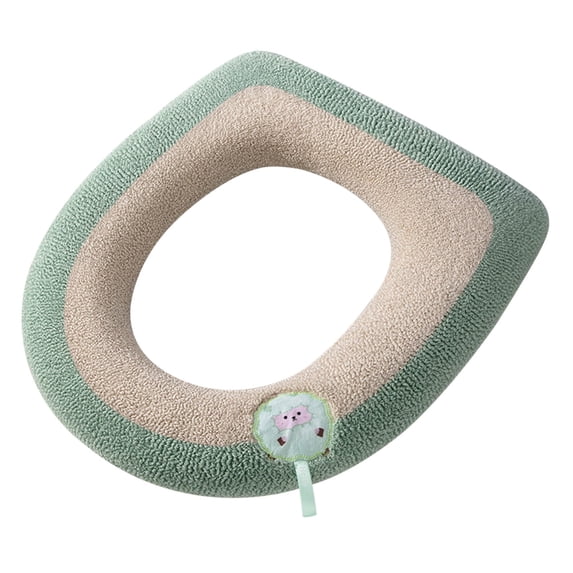 RKSTN Autumn Winter Enlarged Thickened Household Plush Small Lamb Handle Two-Tone Toilet Seat Cushion Green Lamb