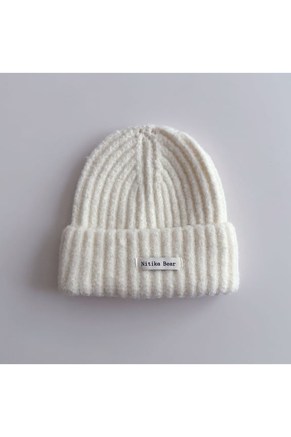 Baby Hat Letter Print Knit Beanie Daily Keep Warm Pull Over Cute Comfy Newborn Kids Hat (Beige ,Free Size)