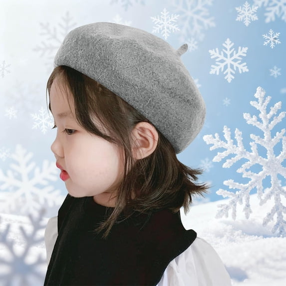 RKSTN Baby Hat Wool Beret Solid Color Travel Beach Trips Casual Versatile Toddler Hats Boys (Gray ,2 Years)
