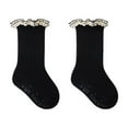 thumbnail image 1 of RKSTN Baby Socks Lace Trimmed Cotton Socks for Girls Retro Color Block Patchwork Lovely Crew Socks (Black ,1 Years）, 1 of 2