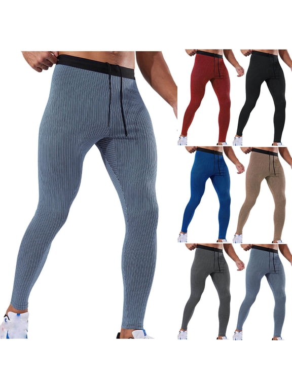 Black Compression Pants Men Elastic Drawstring Athletic Yoga Sports Leggings with Pockets for Sports Workout