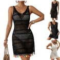 thumbnail image 1 of RKSTN Black Cover Ups for Swimwear Women Crochet Bikini Bathing Suit Coverups Crew Neck Summer Personal Protection Slim Fit Beach Vacation Dress, 1 of 7