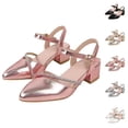 thumbnail image 1 of RKSTN Black Girls Dress Sandals Rhinestone Pumps Chunky Block Heel Pointed Toe Ankle Strap Slingback French Style Summer Party Shoes for 4-12 Years, 1 of 7