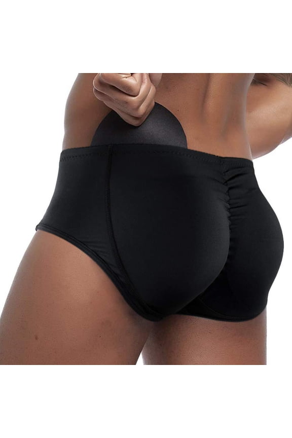 Black Mens Briefs Underwear Low Waist Underwear Men Plus Size Trendy Full Coverage Hip Shaping Built in Foam Butt Pads Butt Lifting Underwear